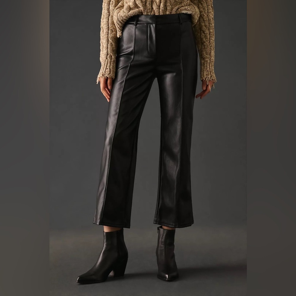 Anthropologie Avec Les Filles Black Cropped Faux Leather Trouser Pants M Medium